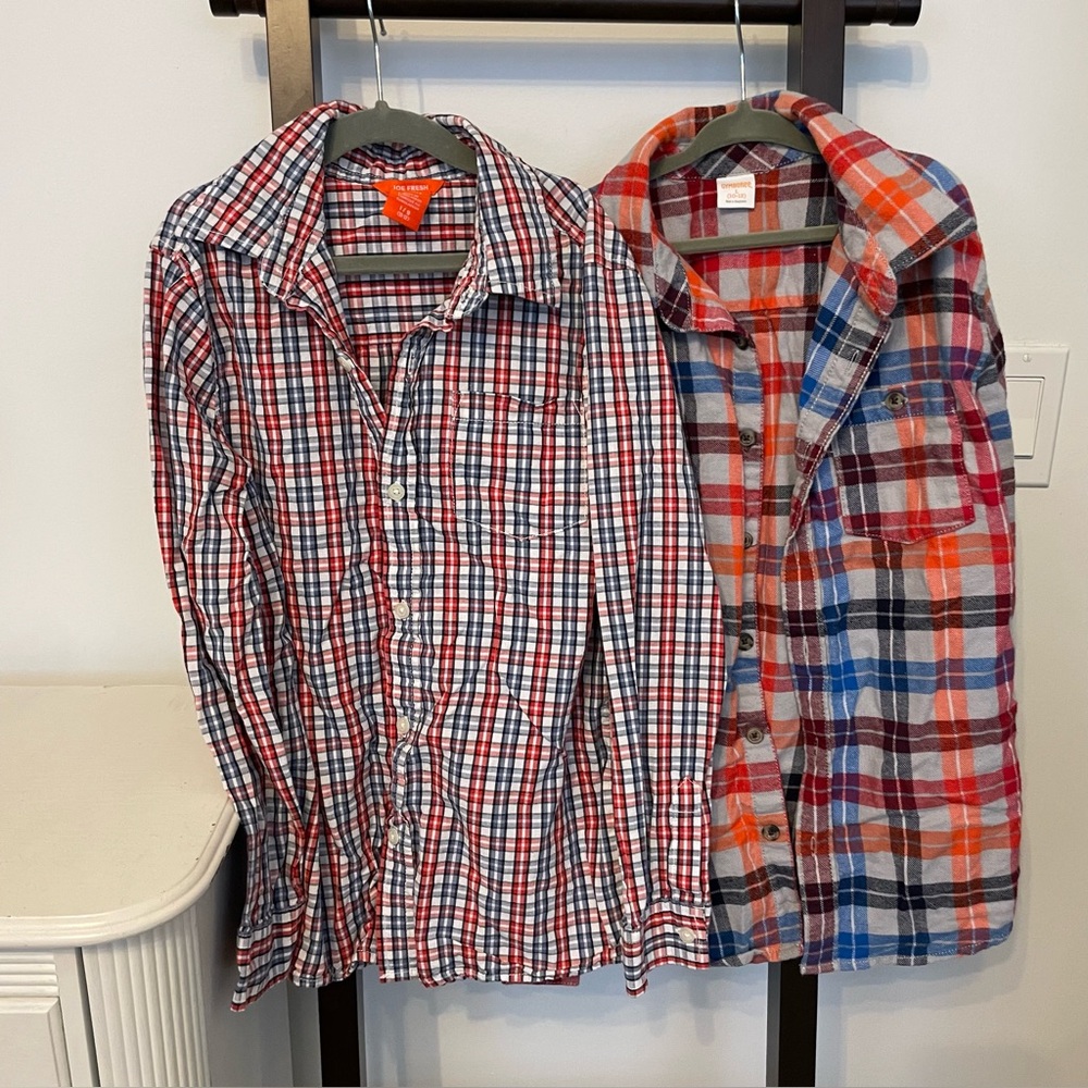 2 boys Plaid Button-Down Shirts - both youth large (10-12) in EUC. Almost new!